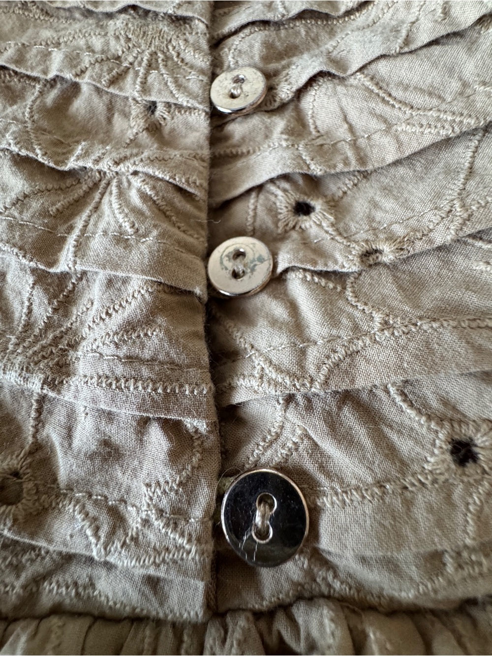 Lost + Wander Desert Flower Mini Dress Tan Eyelet Cotton Size S Ruffle - Picture 9 of 12